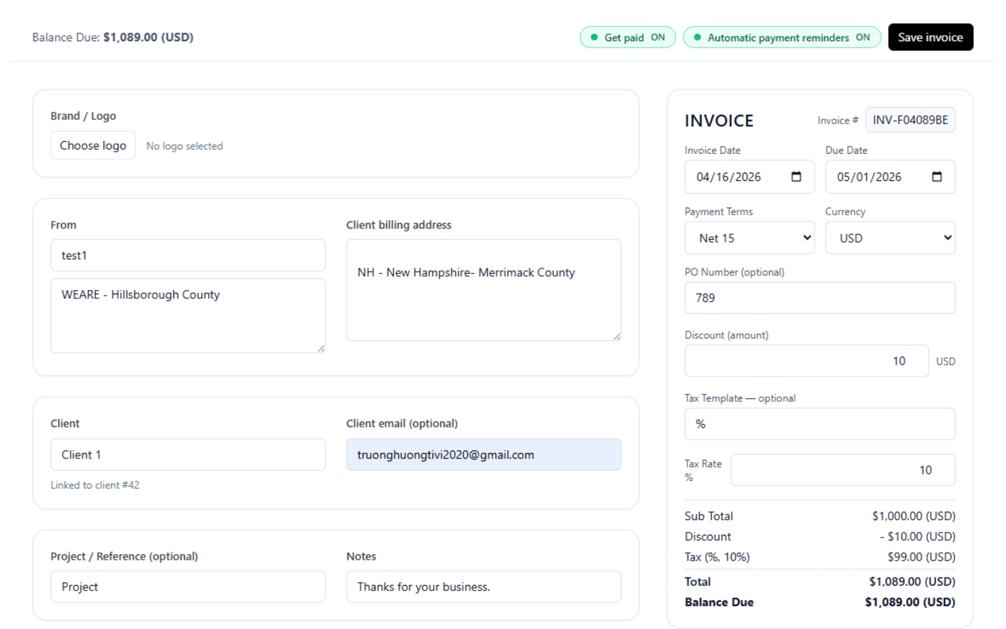Billtivo product preview showing work, reports, invoices, and payment follow-up