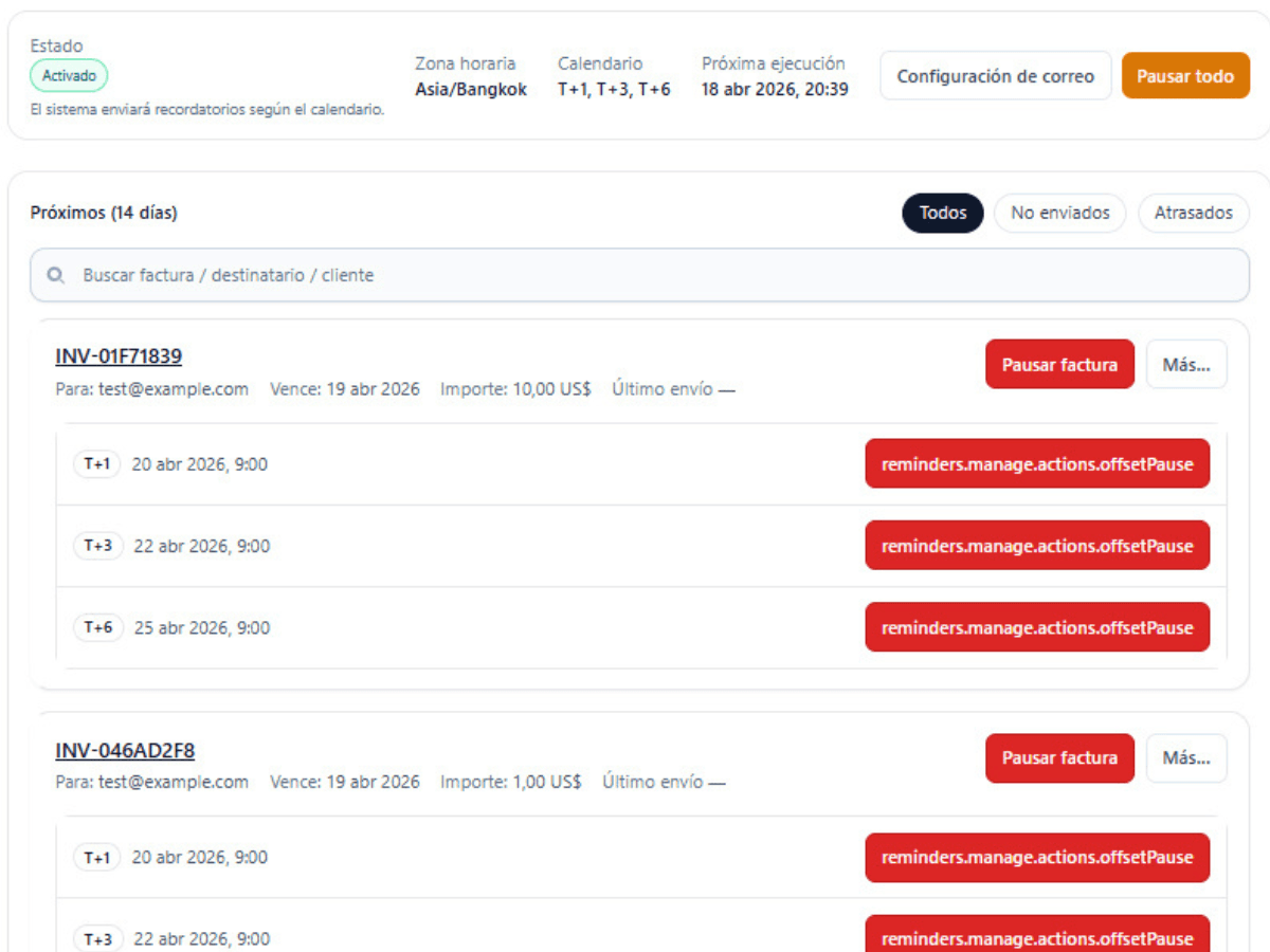 Gestionar recordatorios y seguimiento de pago