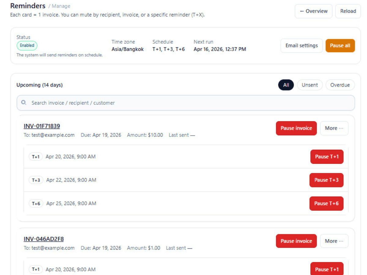 Collect reminders and payment follow-up